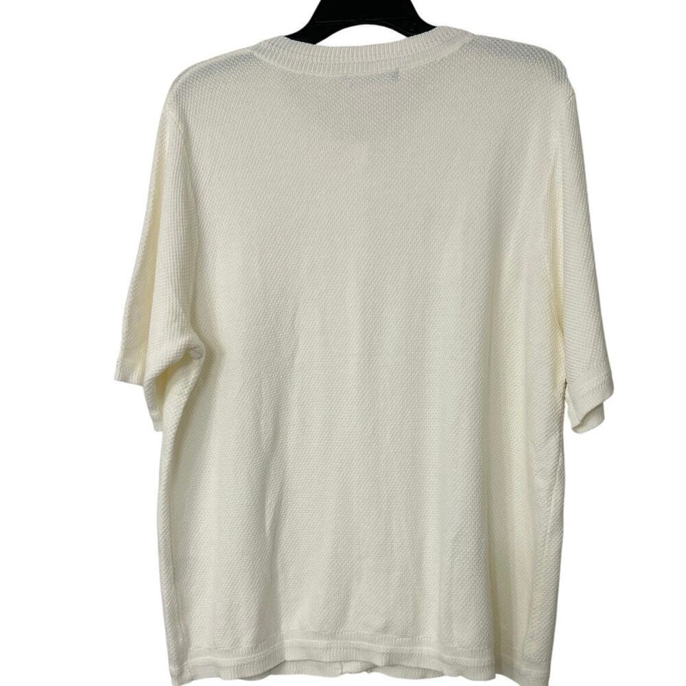 PRETTY GARDEN Ivory Minimalist Short Sleeve Cardigan Sweater L Quiet Luxury - Picture 8 of 11
